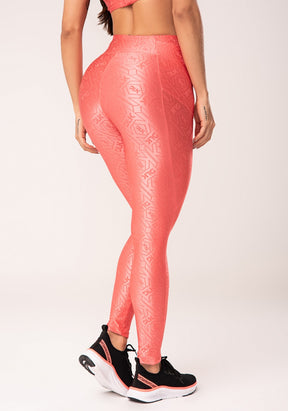 Legging fitness feminina coral logomania com recortes e bolsos flow