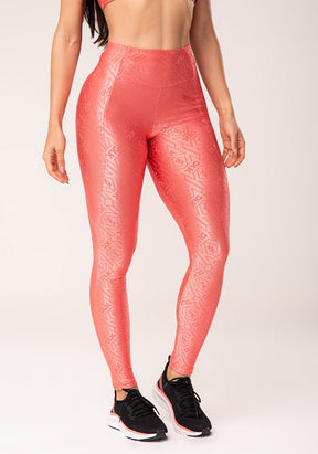 Legging fitness feminina coral logomania com recortes e bolsos flow