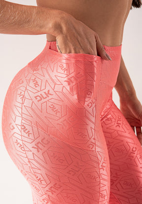 Legging fitness feminina coral logomania com recortes e bolsos flow