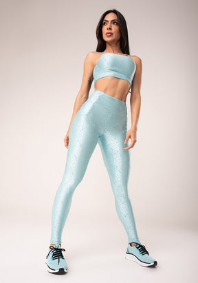 Legging fitness feminina verde logomania com recortes e bolsos flow