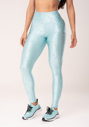 Legging fitness feminina verde logomania com recortes e bolsos flow