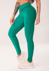 Legging fitness feminina verde cós transpassado harmony