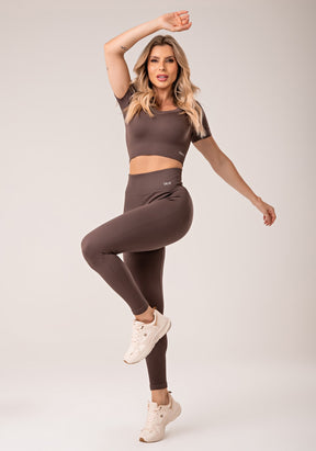 Legging fitness feminina marrom canelada modela bumbum seamless+