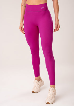 Legging fitness feminina fúcsia canelada com cós alto seamless+