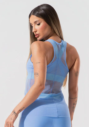 Camiseta fitness feminina de tule activity  azul