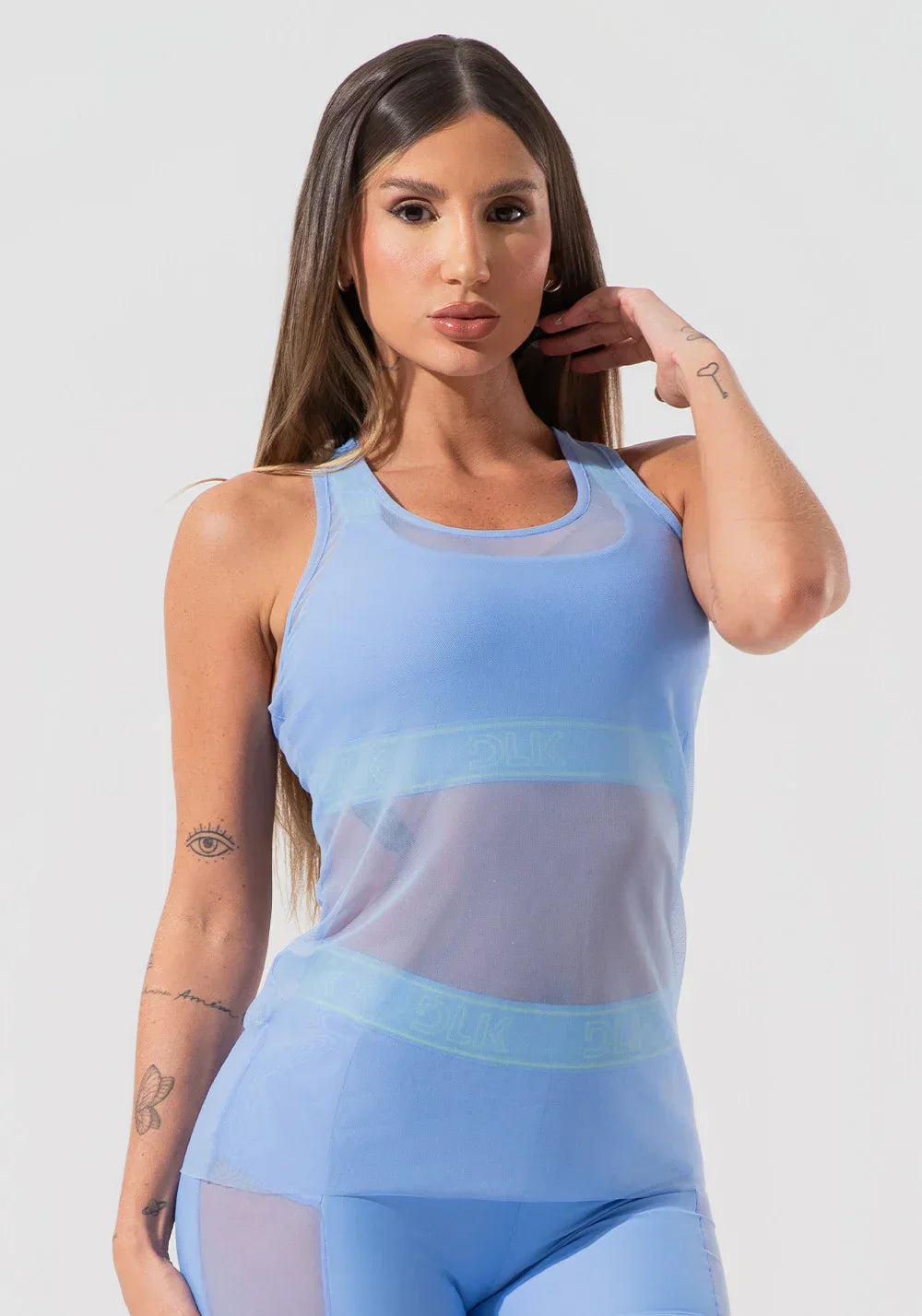 Camiseta fitness feminina de tule activity  azul