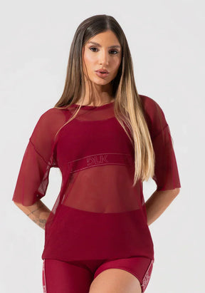 Blusa t-shirt fitness feminina de tule activity  vinho
