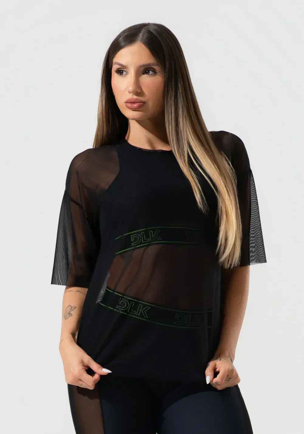 Blusa t-shirt fitness feminina de tule activity dlk preto