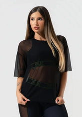 Blusa t-shirt fitness feminina de tule activity dlk preto