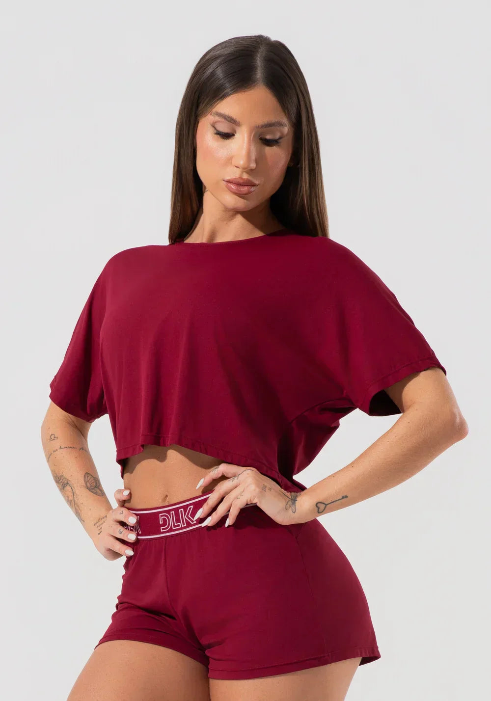 Cropped feminino com elástico nas costas activity vinho