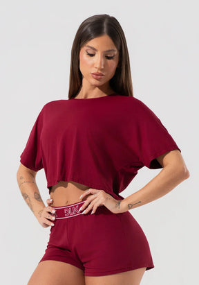Cropped feminino com elástico nas costas activity vinho